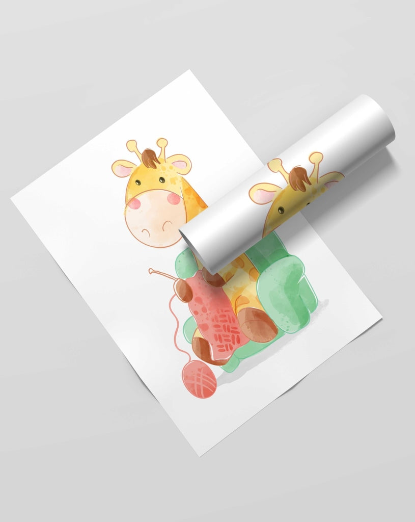 The Knitting Giraffe - Nursery Art Frame For Wall Decor- Funkydecors Xs / Roll Posters Prints &amp;