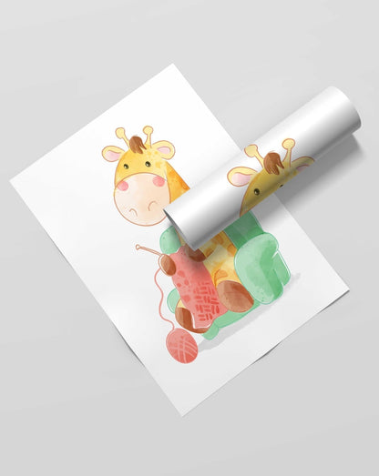 The Knitting Giraffe - Nursery Art Frame For Wall Decor- Funkydecors Xs / Roll Posters Prints &