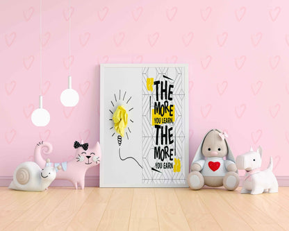 The More You Learn Earn - Motivation Quotes Art Frame For Wall Decor- Funkydecors Xs / White Posters