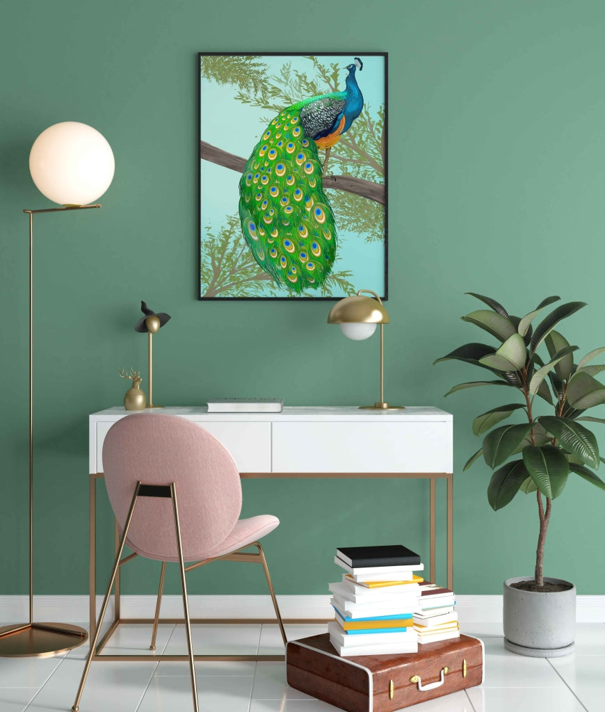 The Peacock Spring - Animal Art Frame For Wall Decor- Funkydecors Xs / Black Posters Prints &amp; Visual