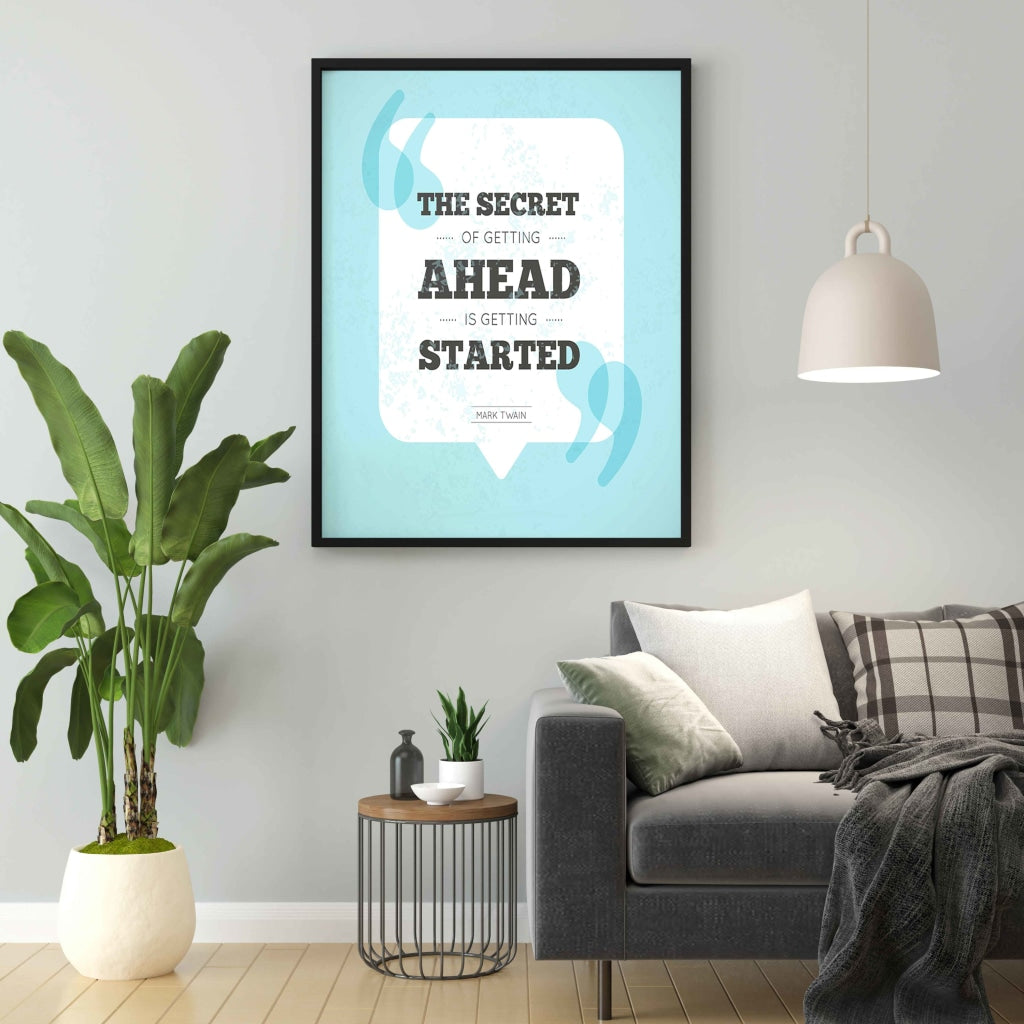 The Secret Of Getting Ahead Is Started - Motivation Quotes Art Frame For Wall Decor- Funkydecors Xs