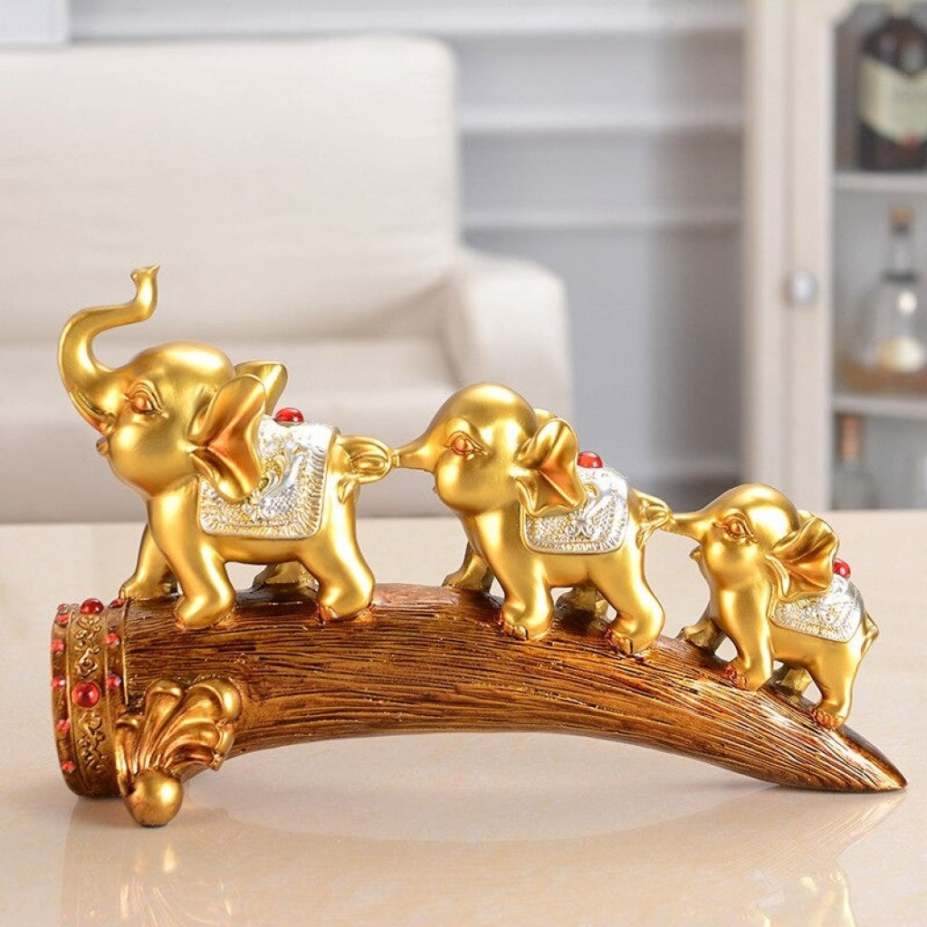 Three Elephant Sculpture Figurines Statue For Tv Cabinet Bookshelf Bedroom Decorative Showpiece