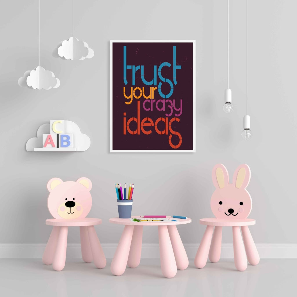 Trust Your Crazy Ideas - Motivational Quotes Art Frame For Wall Decor- Funkydecors Xs / White