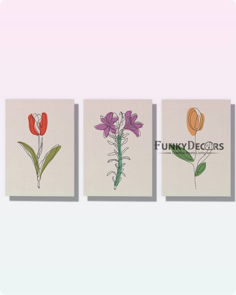 Tulip 3 Panels Art Frame For Wall Decor- Funkydecors Posters Prints & Visual Artwork