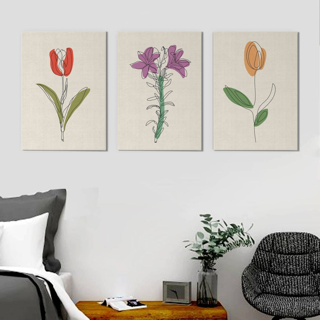 Tulip 3 Panels Art Frame For Wall Decor- Funkydecors Xs / Canvas Posters Prints &amp; Visual Artwork