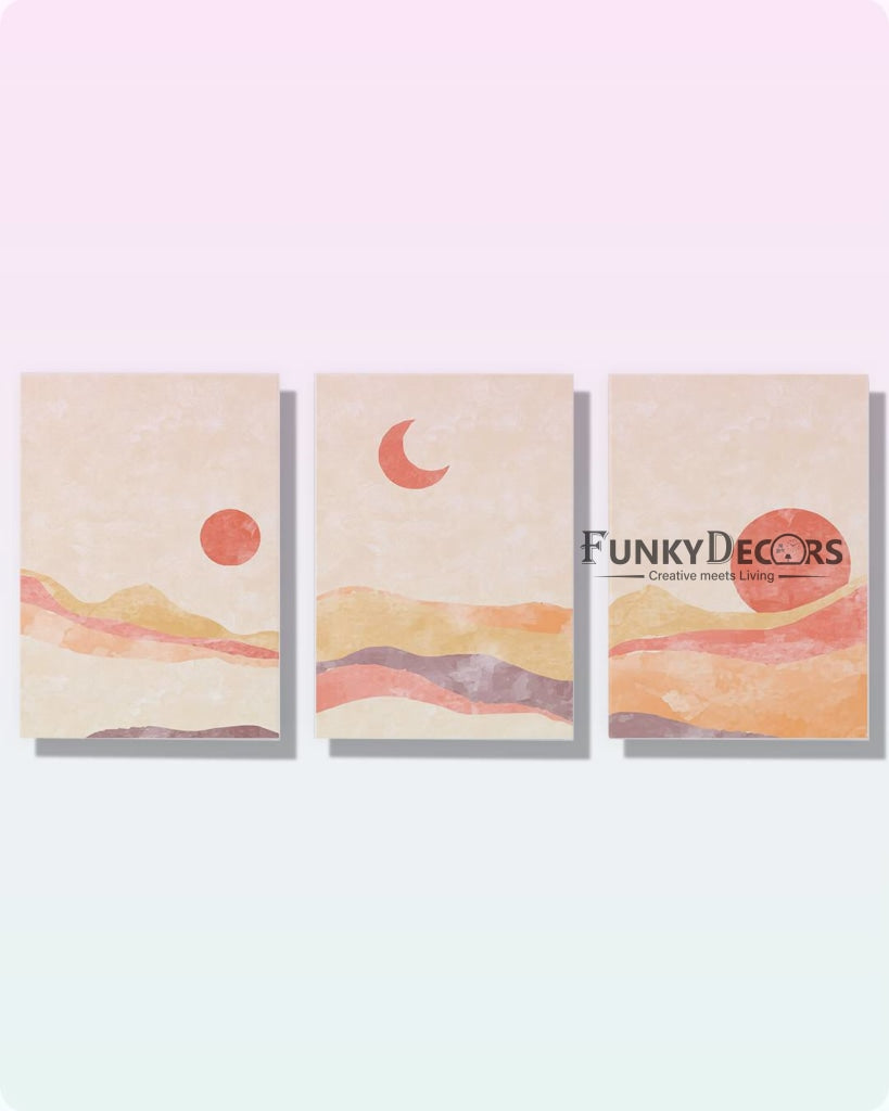 Under The Moon- Abstract 3 Panels Art Frame For Wall Decor- Funkydecors Posters Prints & Visual
