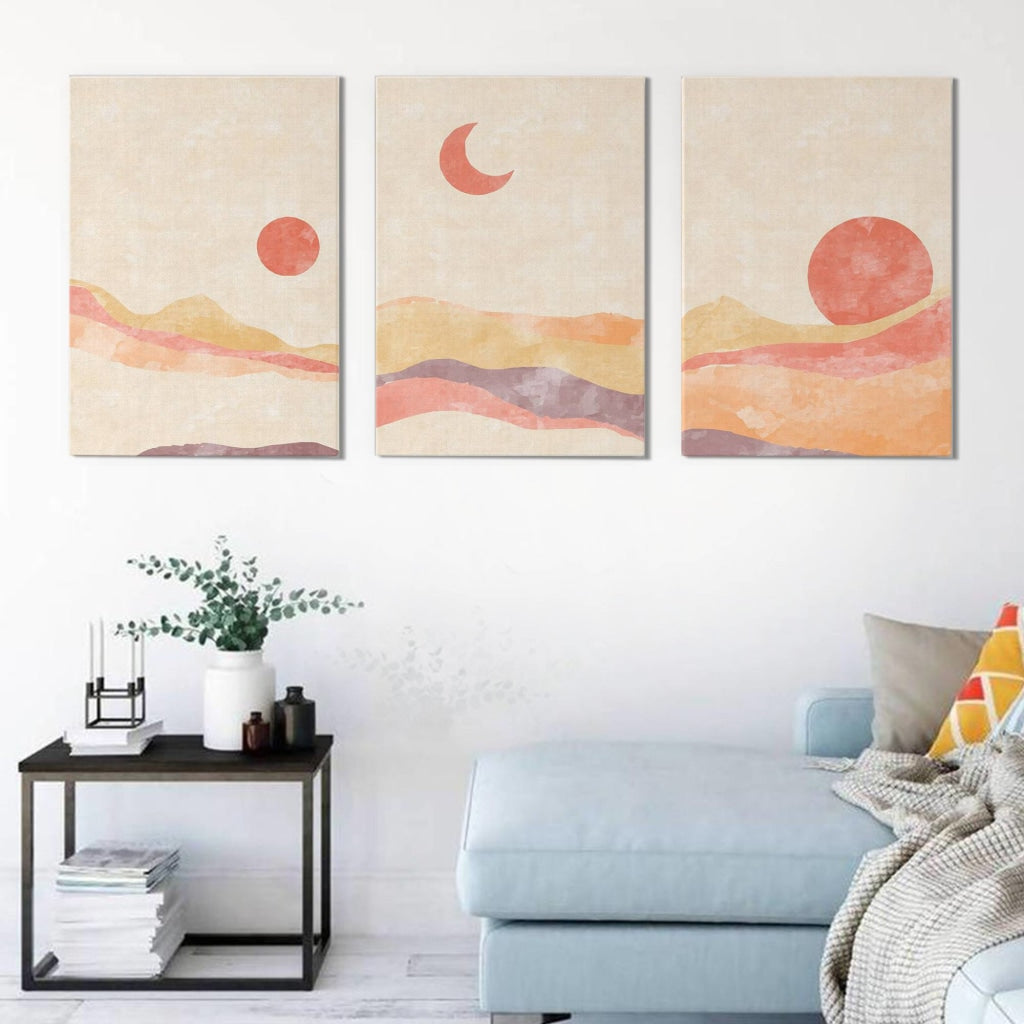 Under The Moon- Abstract 3 Panels Art Frame For Wall Decor- Funkydecors Xs / Canvas Posters Prints &