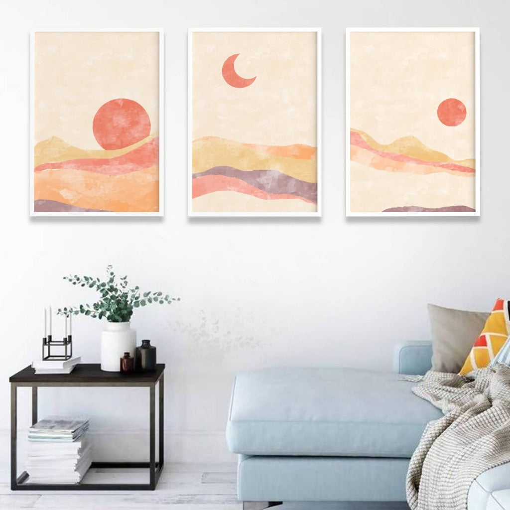Under The Moon- Abstract 3 Panels Art Frame For Wall Decor- Funkydecors Xs / White Posters Prints &