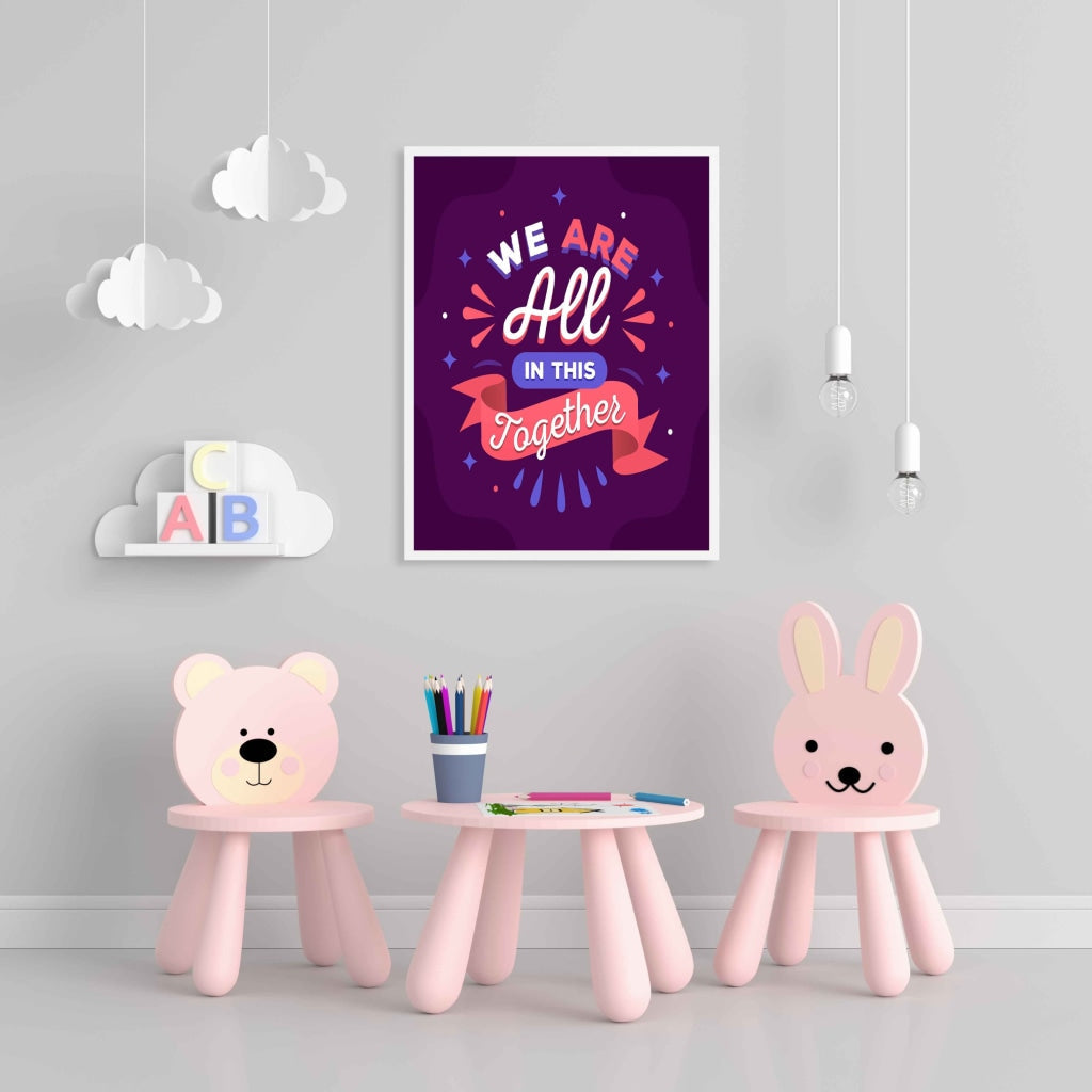 We Are All In This Together - Motivation Quotes Art Frame For Wall Decor- Funkydecors Xs / White