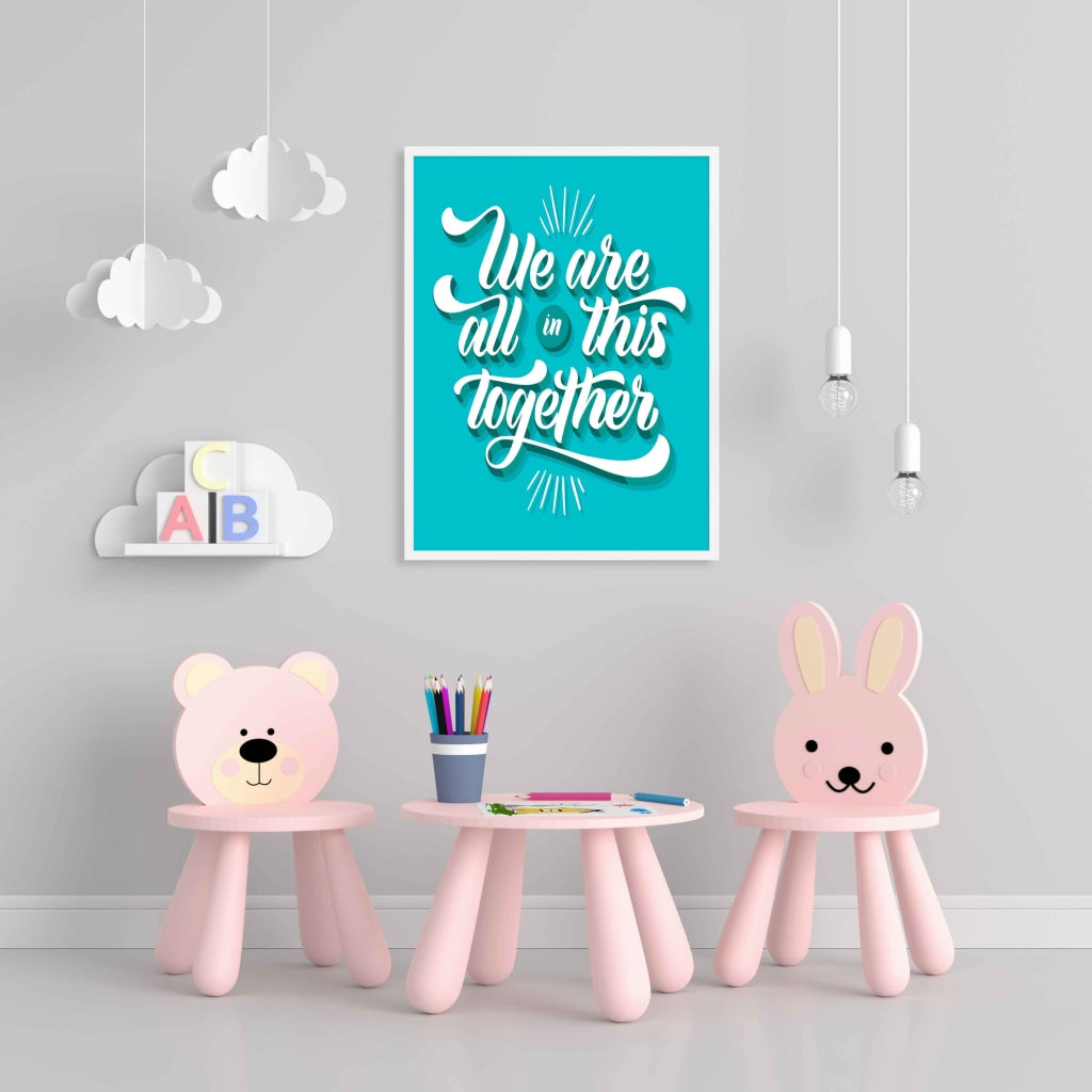 We Are All In This Together - Motivation Quotes Art Frame For Wall Decor- Funkydecors Xs / White