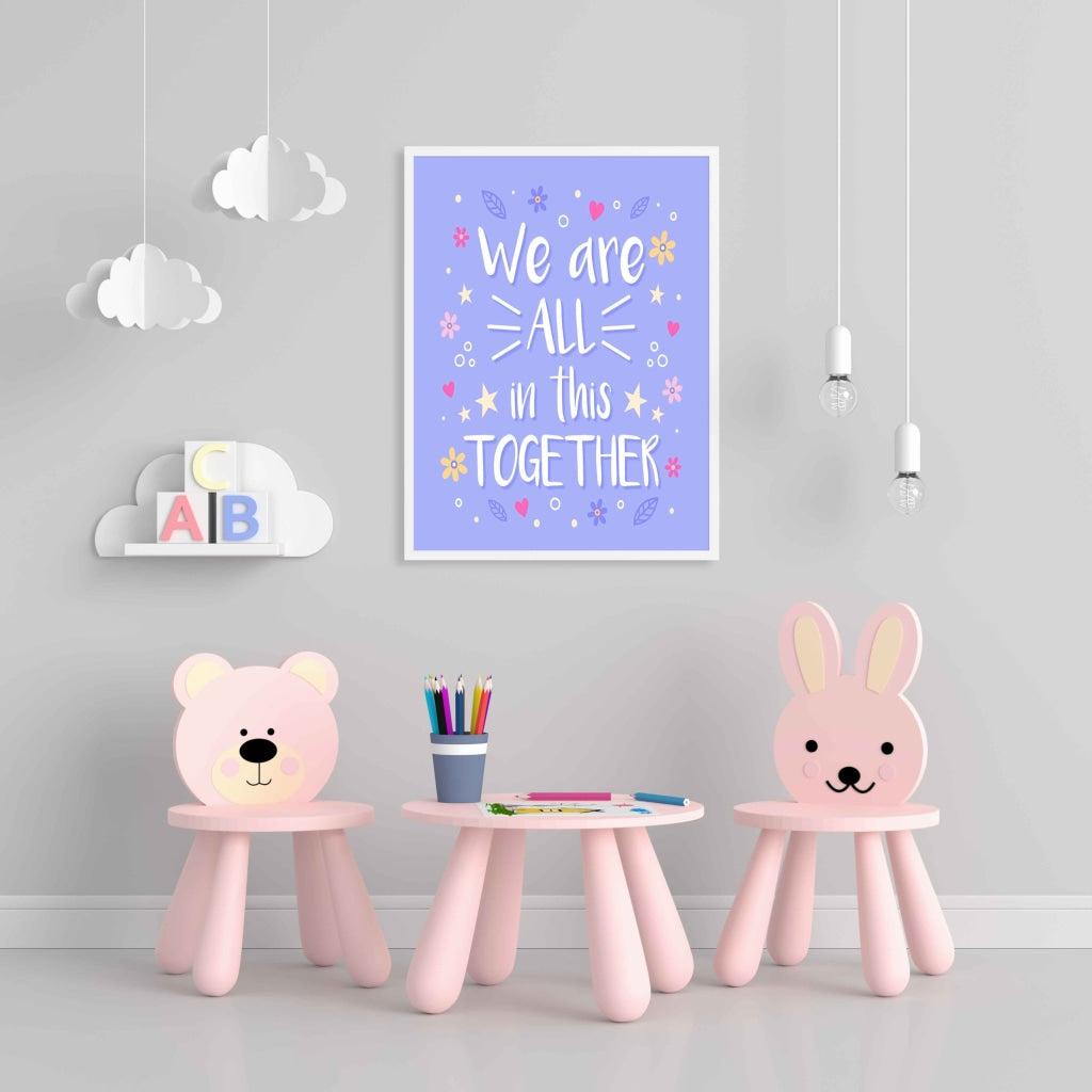 We Are All In This Together - Motivation Quotes Art Frame For Wall Decor- Funkydecors Xs / White