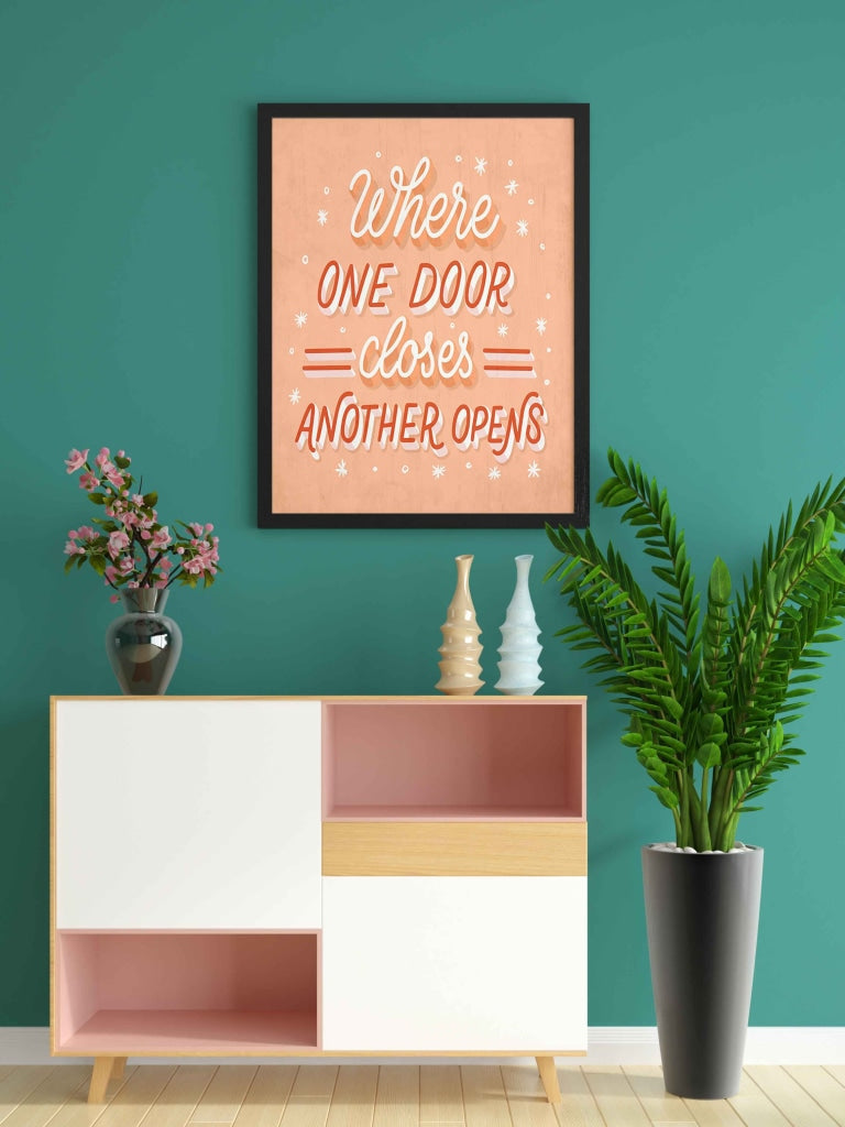 Where One Door Closes Another Opens - Quotes Art Frame For Wall Decor- Funkydecors Xs / Black