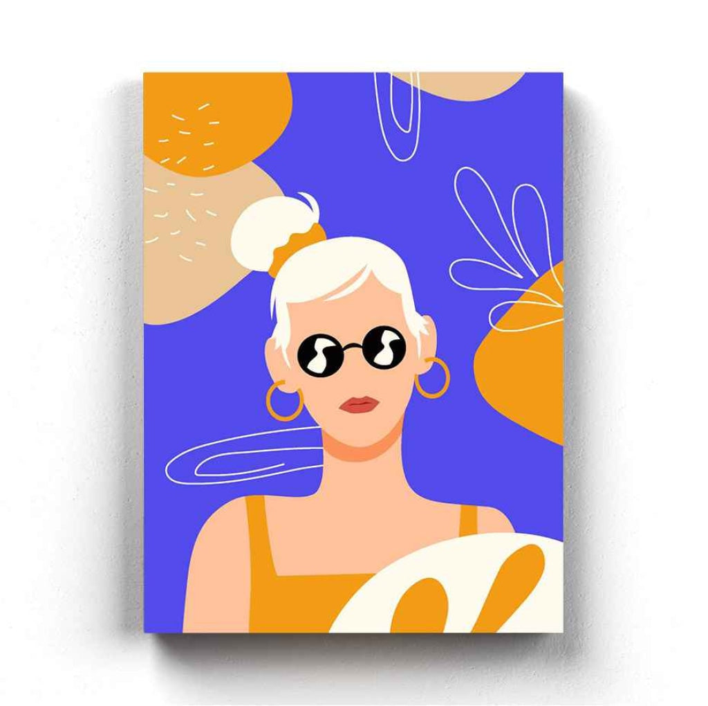 White Hair Girl With Glasses Portrait Art Frame For Wall Decor- Funkydecors Xs / Canvas Posters