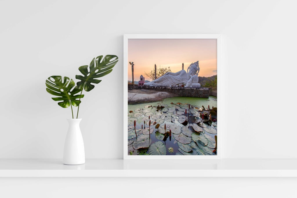 White Sleeping Buddha - Spiritual Art Frame For Wall Decor- Funkydecors Xs / Posters Prints &amp; Visual