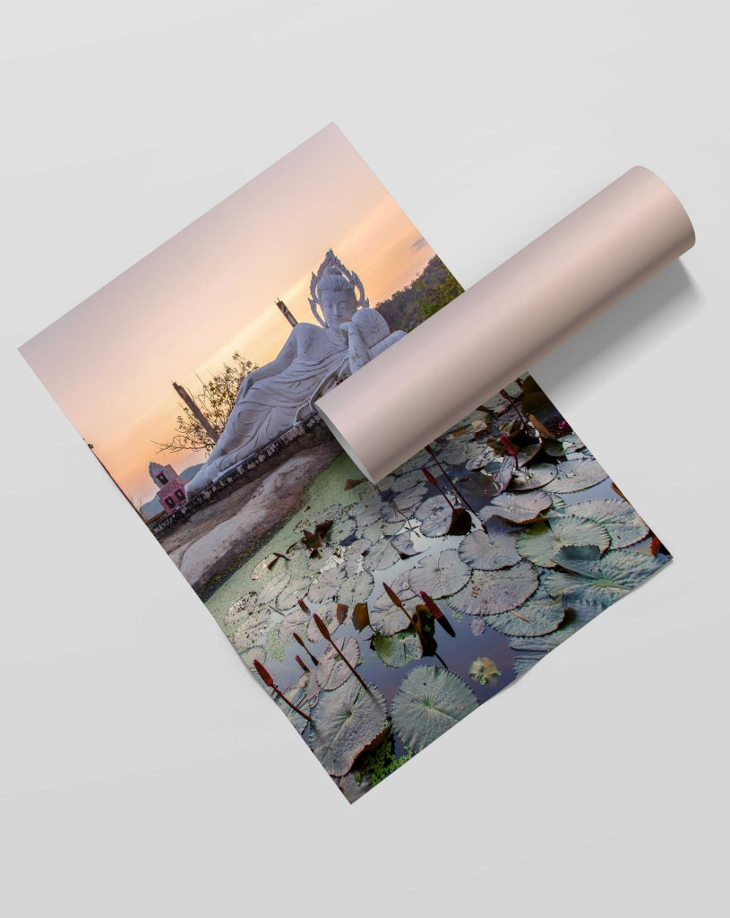 White Sleeping Buddha - Spiritual Art Frame For Wall Decor- Funkydecors Xs / Roll Posters Prints &amp;