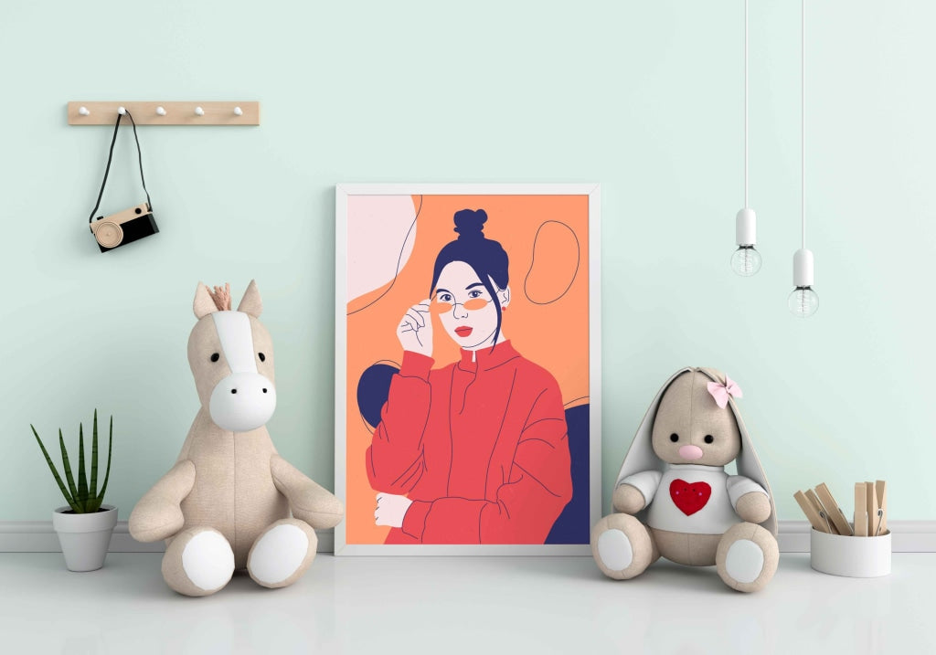 Women In Hoodie Portrait Art Frame For Wall Decor- Funkydecors Xs / White Posters Prints & Visual