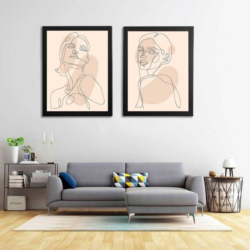 Women Line 2 Panels Art Frame For Wall Decor- Funkydecors Xs / Black Posters Prints &amp; Visual Artwork