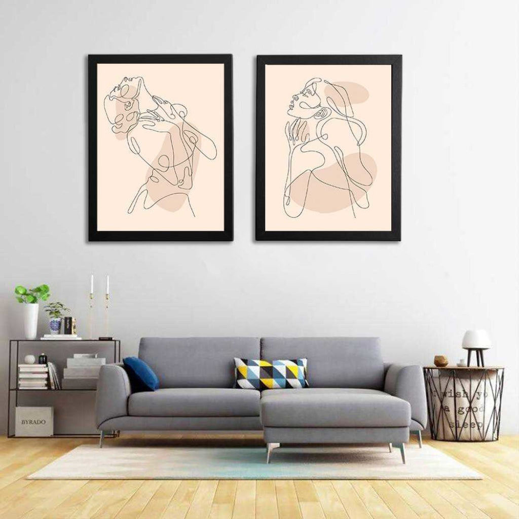 Women Line 2 Panels Art Frame For Wall Decor- Funkydecors Xs / Black Posters Prints & Visual Artwork