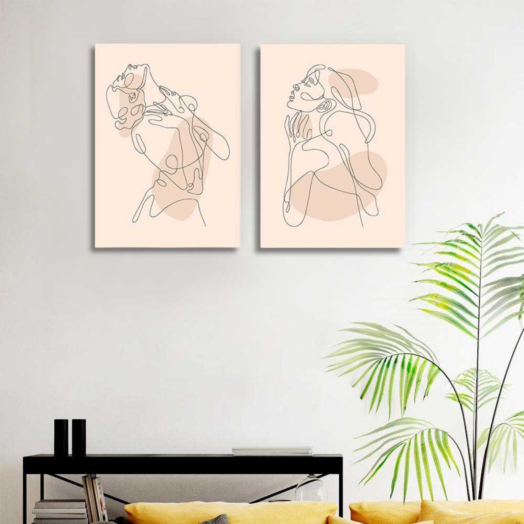 Women Line 2 Panels Art Frame For Wall Decor- Funkydecors Xs / Canvas Posters Prints &amp; Visual