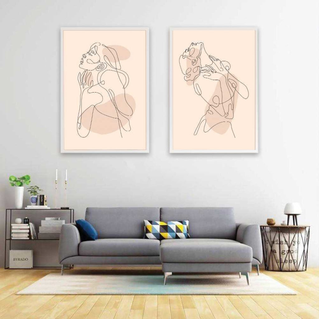 Women Line 2 Panels Art Frame For Wall Decor- Funkydecors Xs / White Posters Prints &amp; Visual Artwork