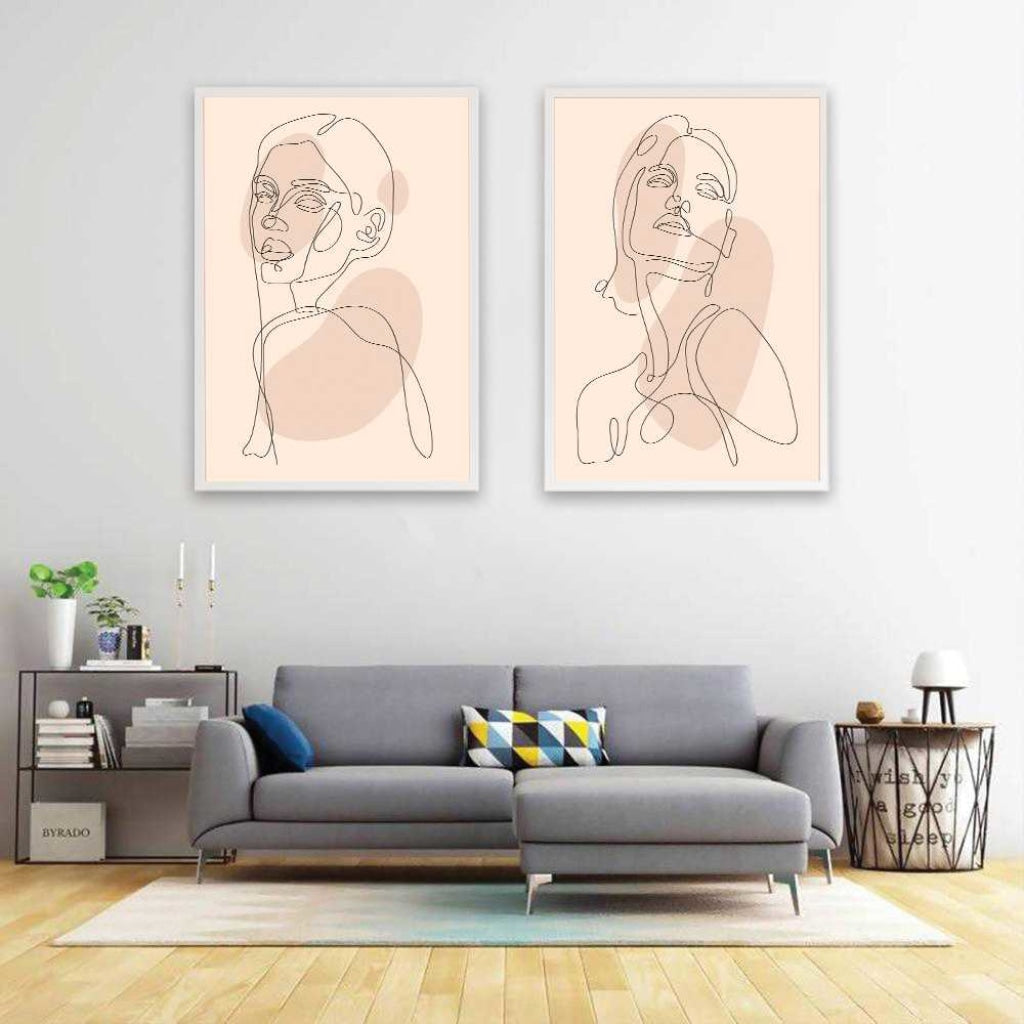 Women Line 2 Panels Art Frame For Wall Decor- Funkydecors Xs / White Posters Prints & Visual Artwork