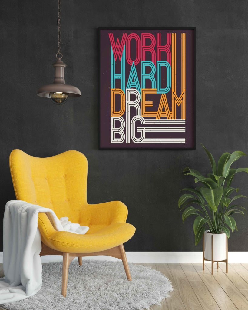 Work Hard Dream Big - Motivation Quotes Art Frame For Wall Decor- Funkydecors Xs / Black Posters