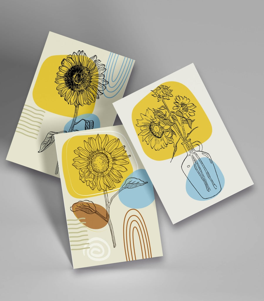 Yellow Floral 3 Panels Art Frame For Wall Decor- Funkydecors Xs / Roll Posters Prints &amp; Visual