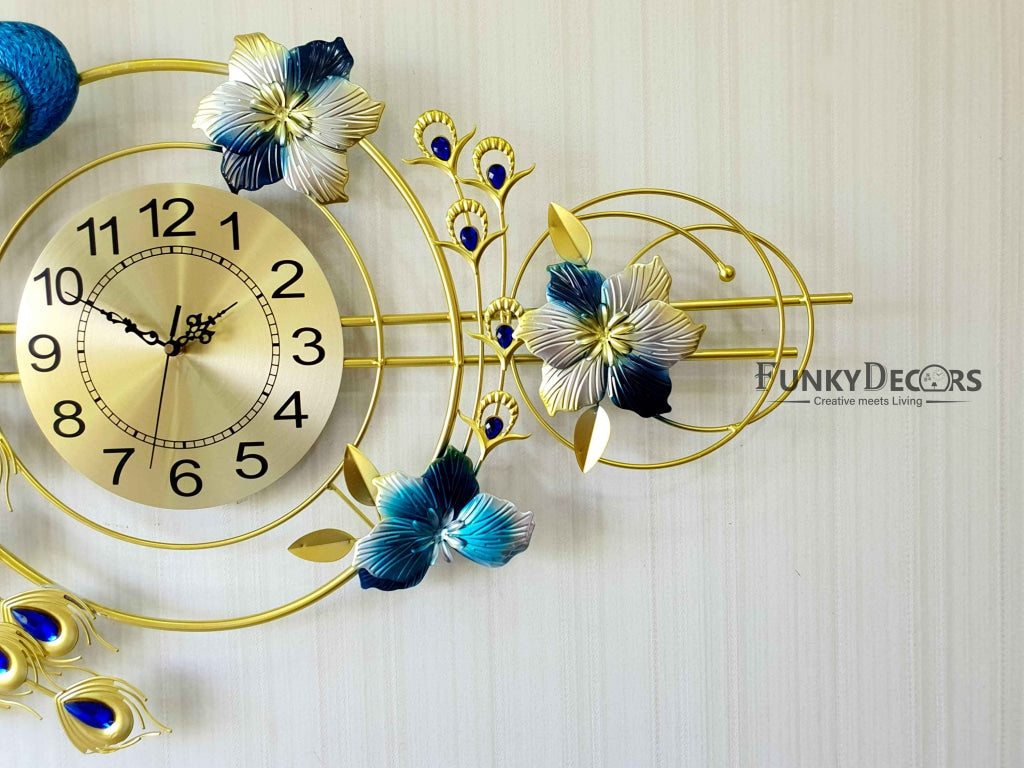 3D Designer Big Peacock Colorful Metal Wall Clock- Funkytradition