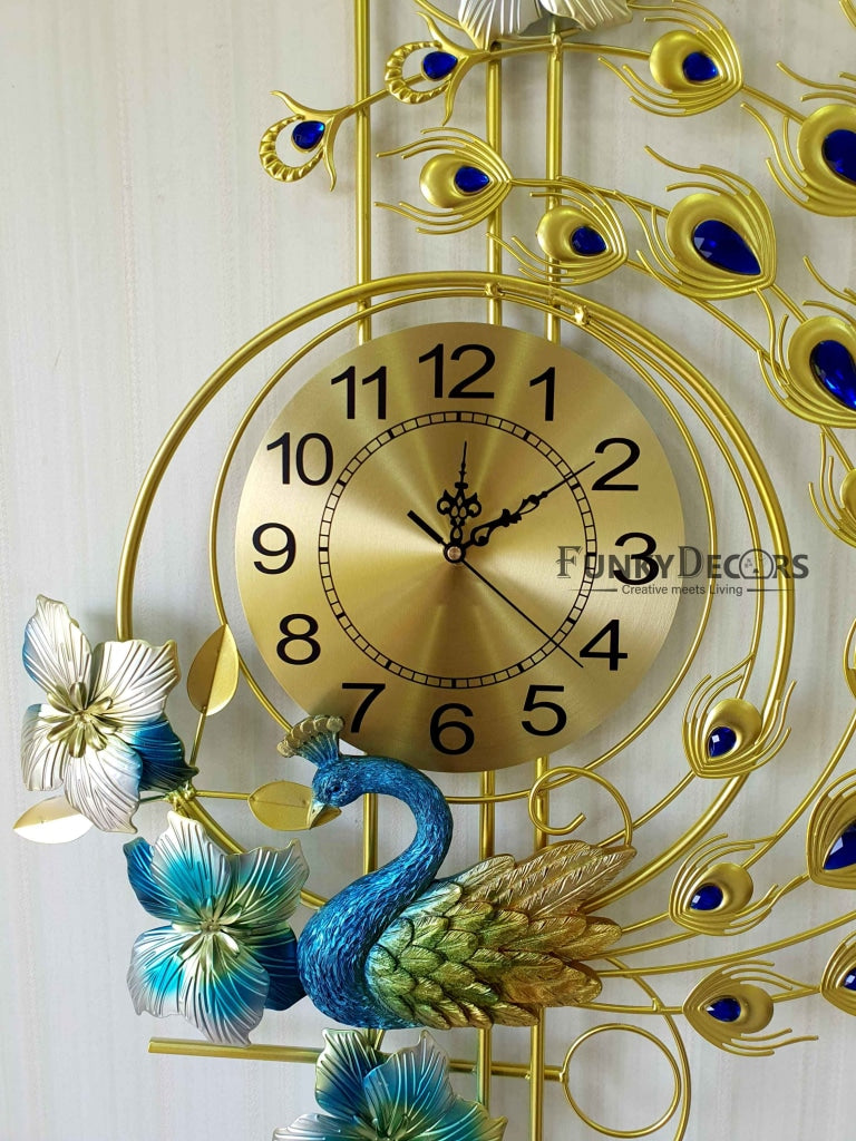 3D Designer Big Peacock Colorful Metal Wall Clock- Funkytradition