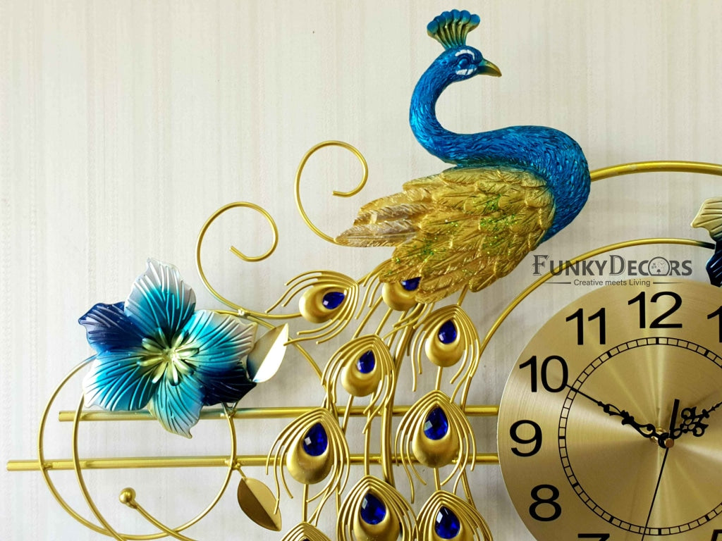 3D Designer Big Peacock Colorful Metal Wall Clock- Funkytradition