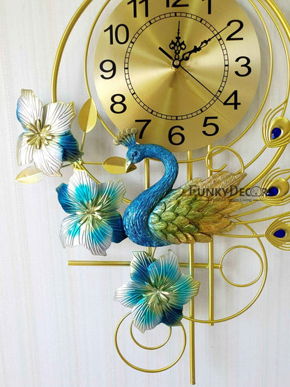 3D Designer Big Peacock Colorful Metal Wall Clock- Funkytradition