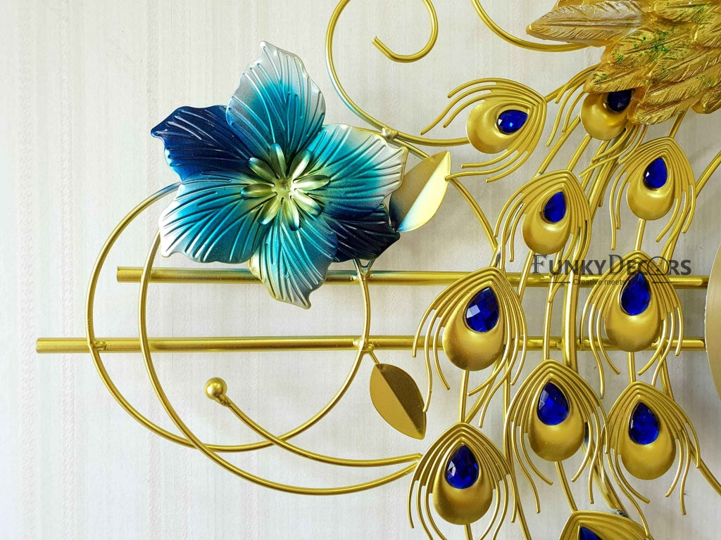 3D Designer Big Peacock Colorful Metal Wall Clock- Funkytradition