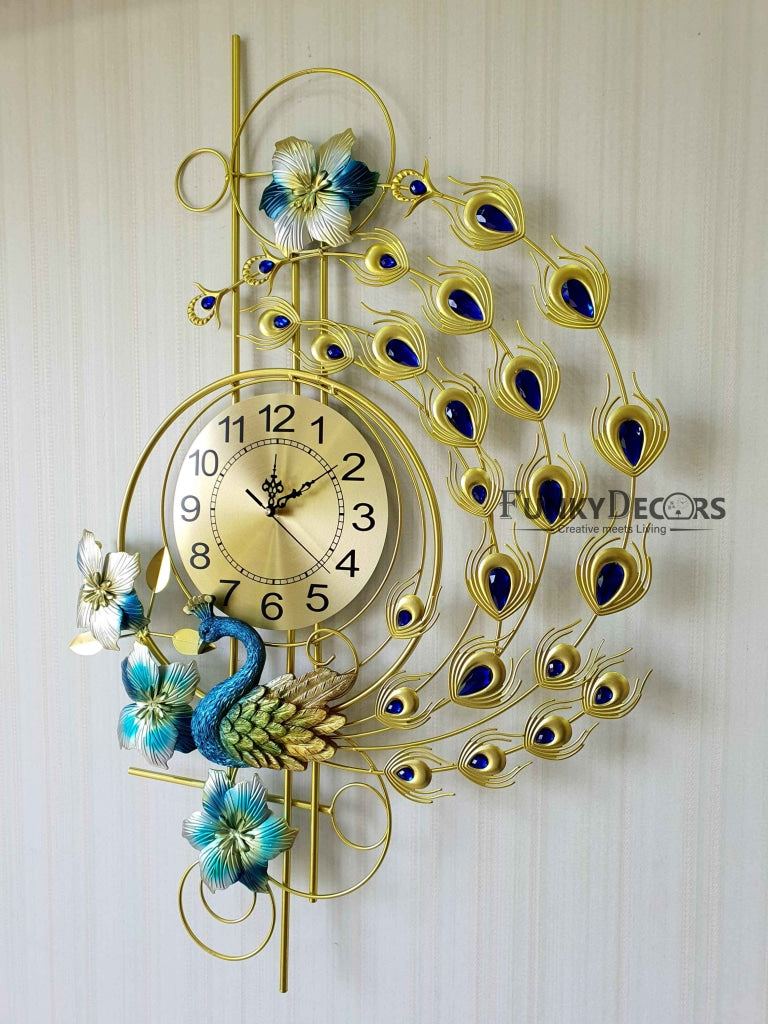 3D Designer Big Peacock Colorful Metal Wall Clock- Funkytradition