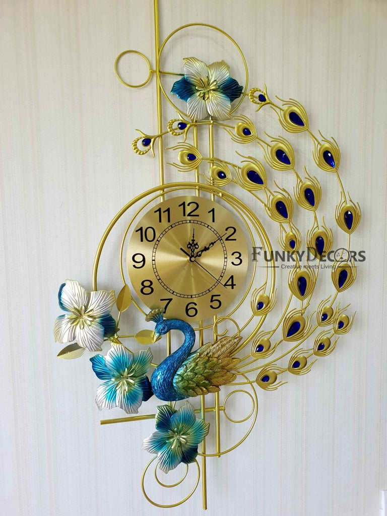 3D Designer Big Peacock Colorful Metal Wall Clock- Funkytradition