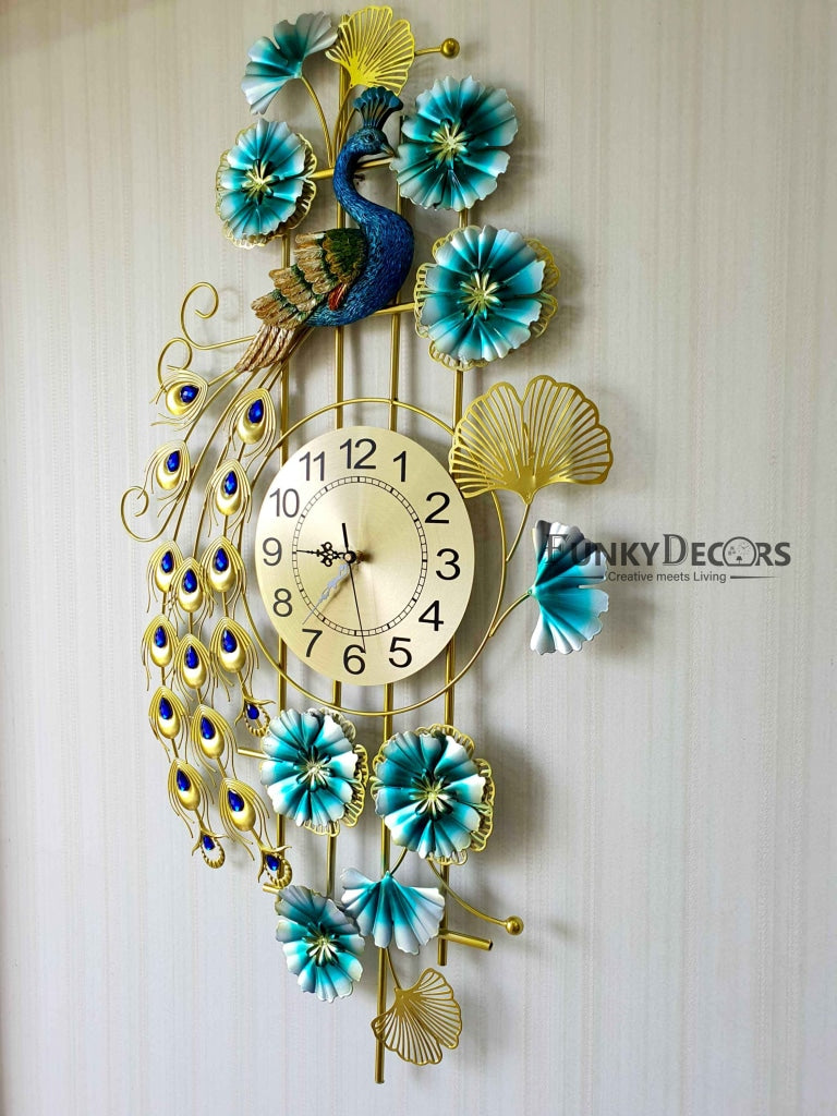 3D Designer Big Peacock Colorful Metal Wall Clock- Funkytradition