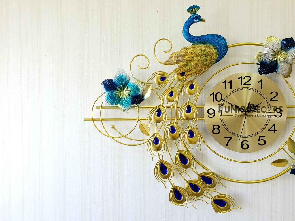 3D Designer Big Peacock Colorful Metal Wall Clock- Funkytradition