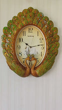 Load and play video in Gallery viewer, FunkyTradition Royal Green Peacock Wall Clock for Home Office Decor and Gifts 60 CM Tall
