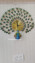 Load and play video in Gallery viewer, FunkyTradition 3D Peacock Feather Open Wall Clock, Wall Watch, Wall Decor for Home Office Decor and Gifts 80 CM Tall

