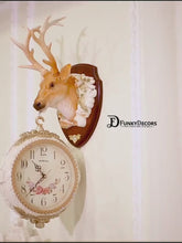 Load and play video in Gallery viewer, FunkyTradition Big Royal Multicolor Dual Hanging Reindeer Wall Clock for Home Office Decor and Gifts 80 CM Tall
