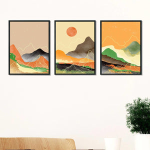 Beyond The Sunset - 3 Panels Abstract Art Frame For Wall Decor- Funkydecors Xs / Black Posters