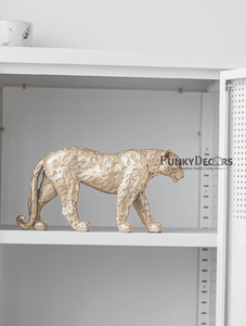 Cheetah Sculpture In Golden Decorative Showpiece Animal Figurine- Funkydecors Figurines