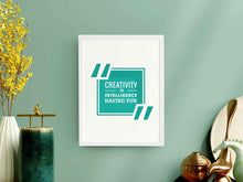 Load image into Gallery viewer, Creativity Is Intelligence Having Fun Quotes Art Frame For Wall Decor- Funkydecors Xs / White
