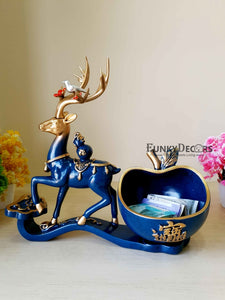 Deer Sculpture In Blue Decorative Showpiece With Cash And Key Holder Animal Figurine- Funkydecors