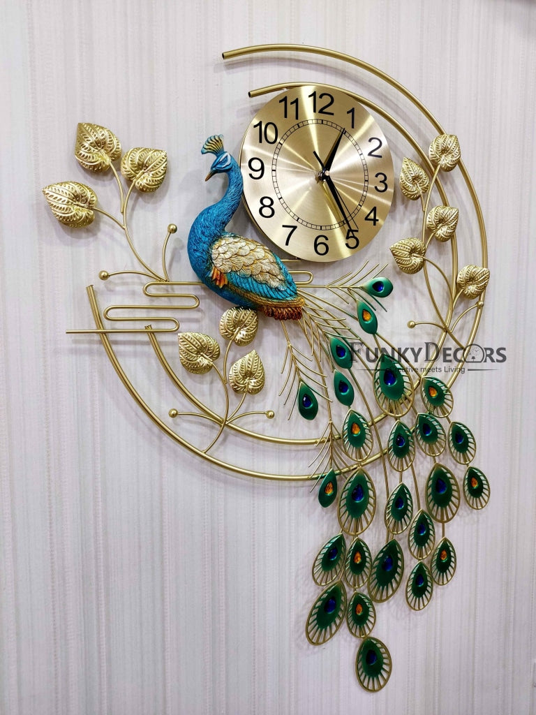 Designer Big Peacock Colorful Metal Wall Clock- Funkytradition