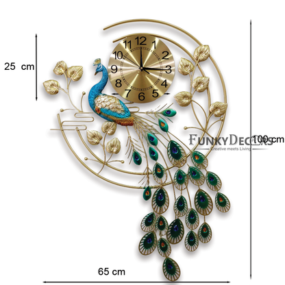 Designer Big Peacock Colorful Metal Wall Clock- Funkytradition