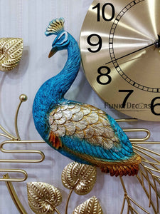 Designer Big Peacock Colorful Metal Wall Clock- Funkytradition