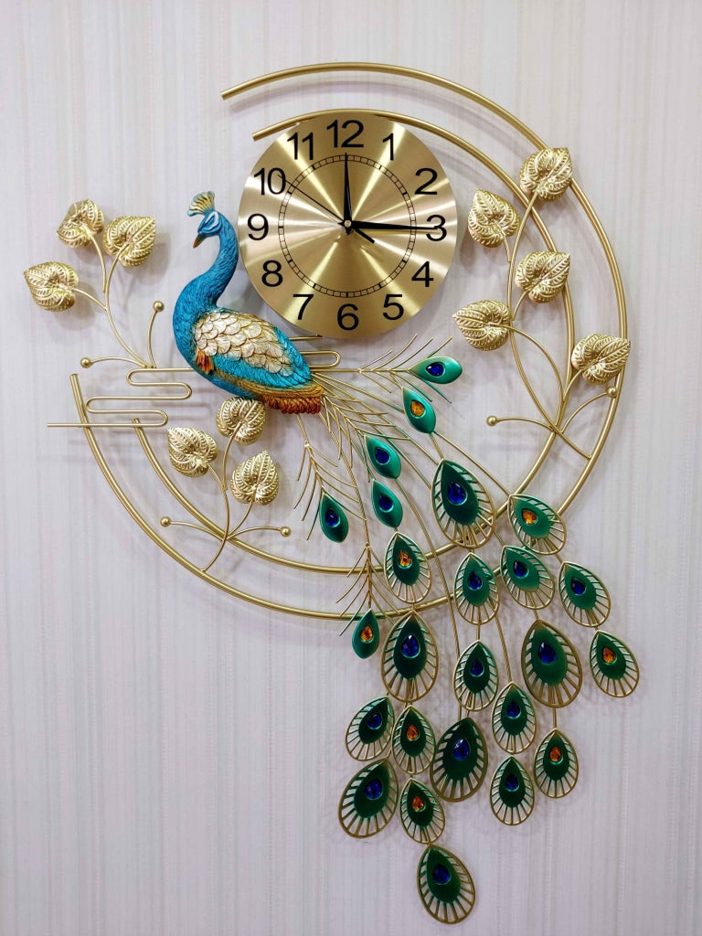 Designer Big Peacock Colorful Metal Wall Clock- Funkytradition