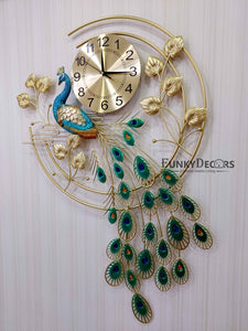 Designer Big Peacock Colorful Metal Wall Clock- Funkytradition