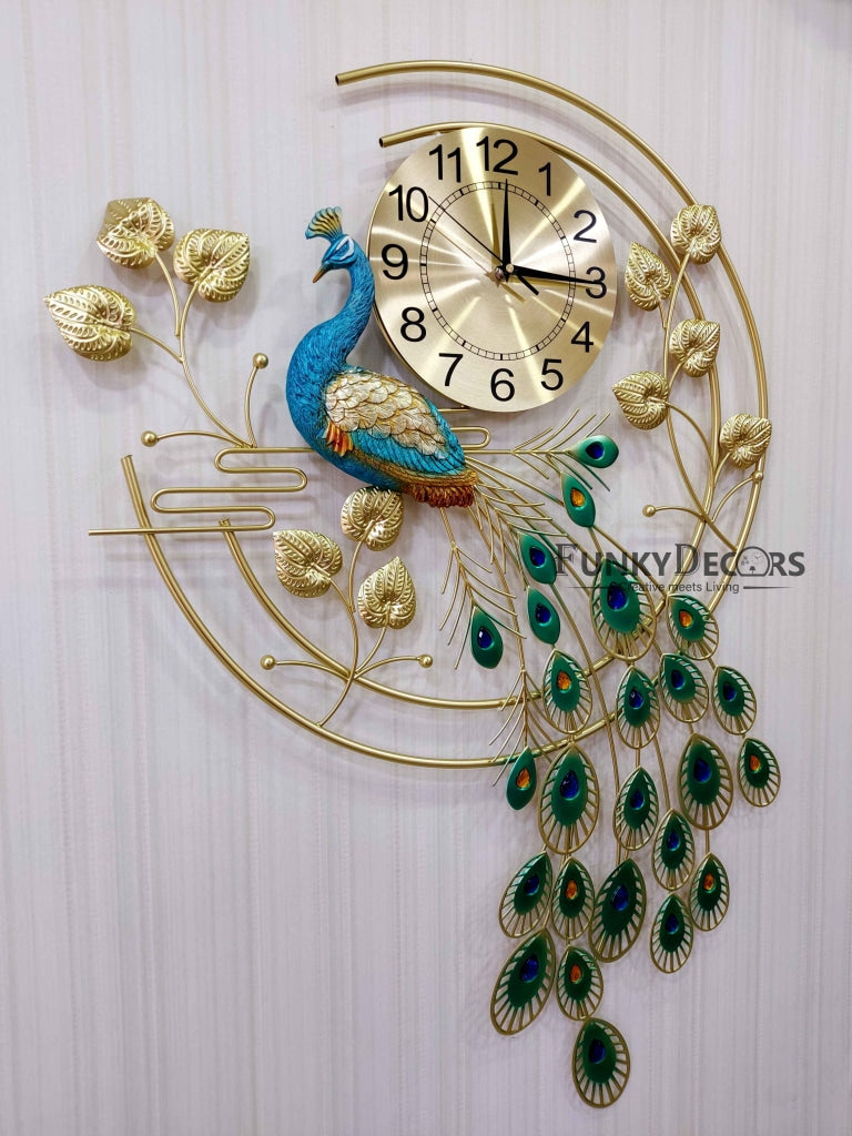 Designer Big Peacock Colorful Metal Wall Clock- Funkytradition