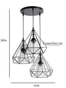 Designer Diamond Shape Cluster Metal Hanging Lights Set Of 3- Funkytradition